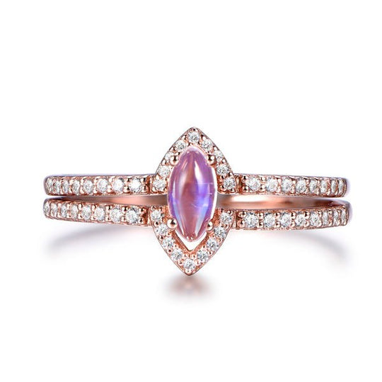 Marquise Moonstone Diamond Half Halo Bridal Set