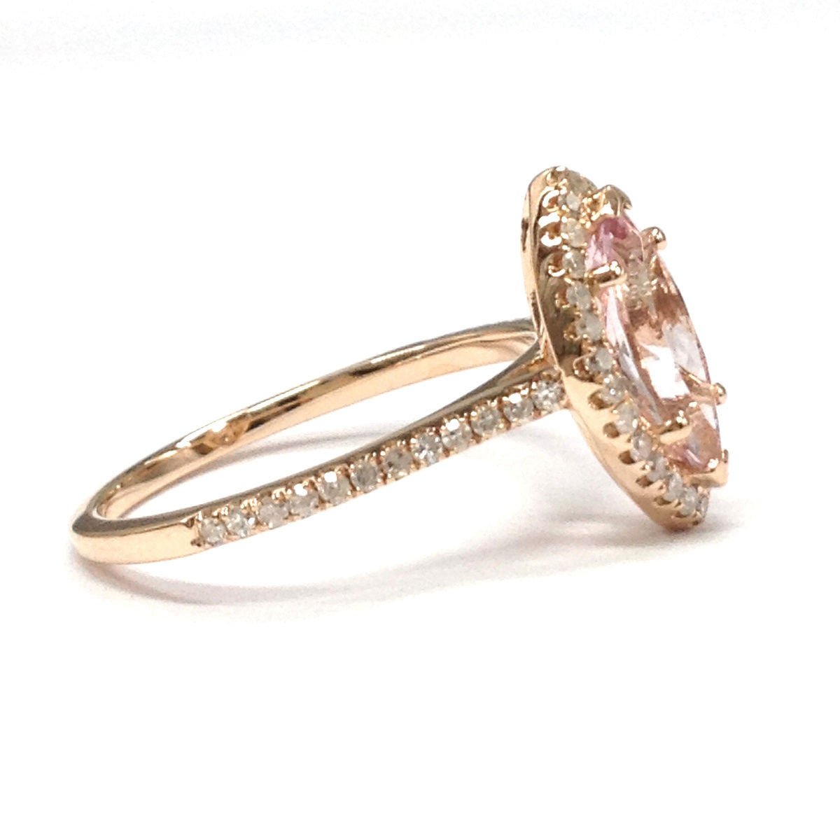 Marquise Morganite Engagement Ring with Diamond Halo - Lord of Gem Rings