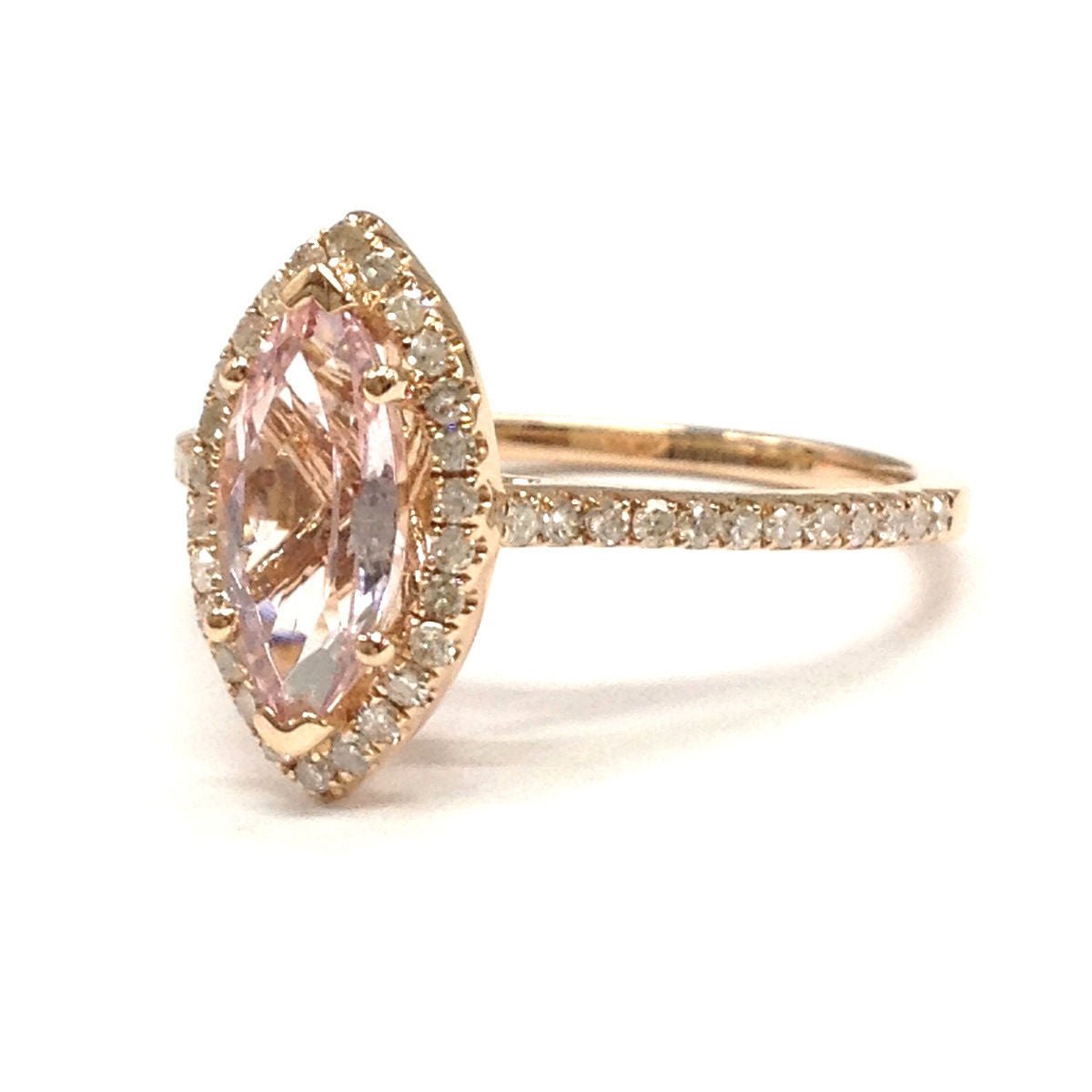 Marquise Morganite Engagement Ring with Diamond Halo - Lord of Gem Rings