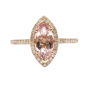 Marquise Morganite Engagement Ring with Diamond Halo - Lord of Gem Rings