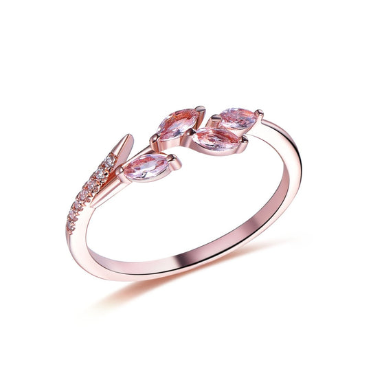 Marquise Morganite Leaf Ring,14K Gold/Silver