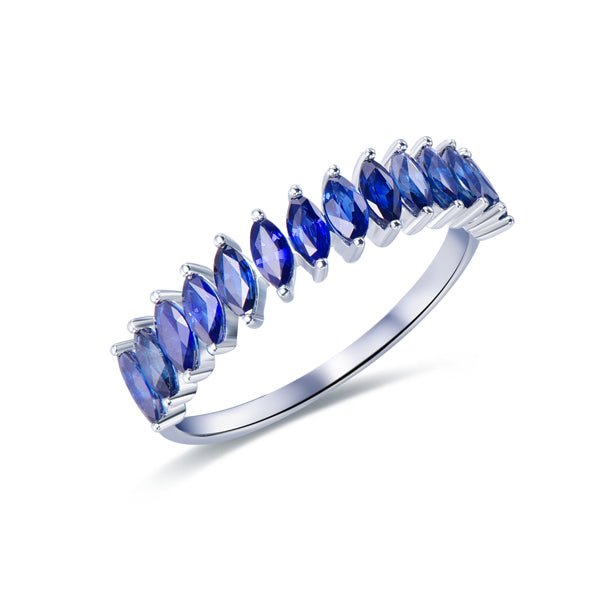 Marquise Natural Blue Sapphire Slanted September Birthstone Band - Lord of Gem Rings