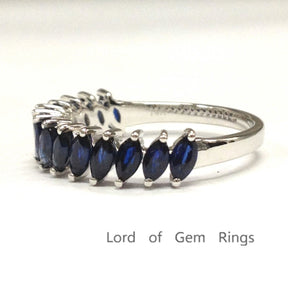 Marquise Natural Blue Sapphire Slanted September Birthstone Band - Lord of Gem Rings