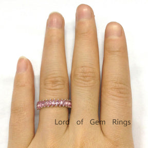 Marquise Natural Pink Sapphire Slanted September Birthstone Band - Lord of Gem Rings