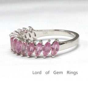 Marquise Natural Pink Sapphire Slanted September Birthstone Band - Lord of Gem Rings