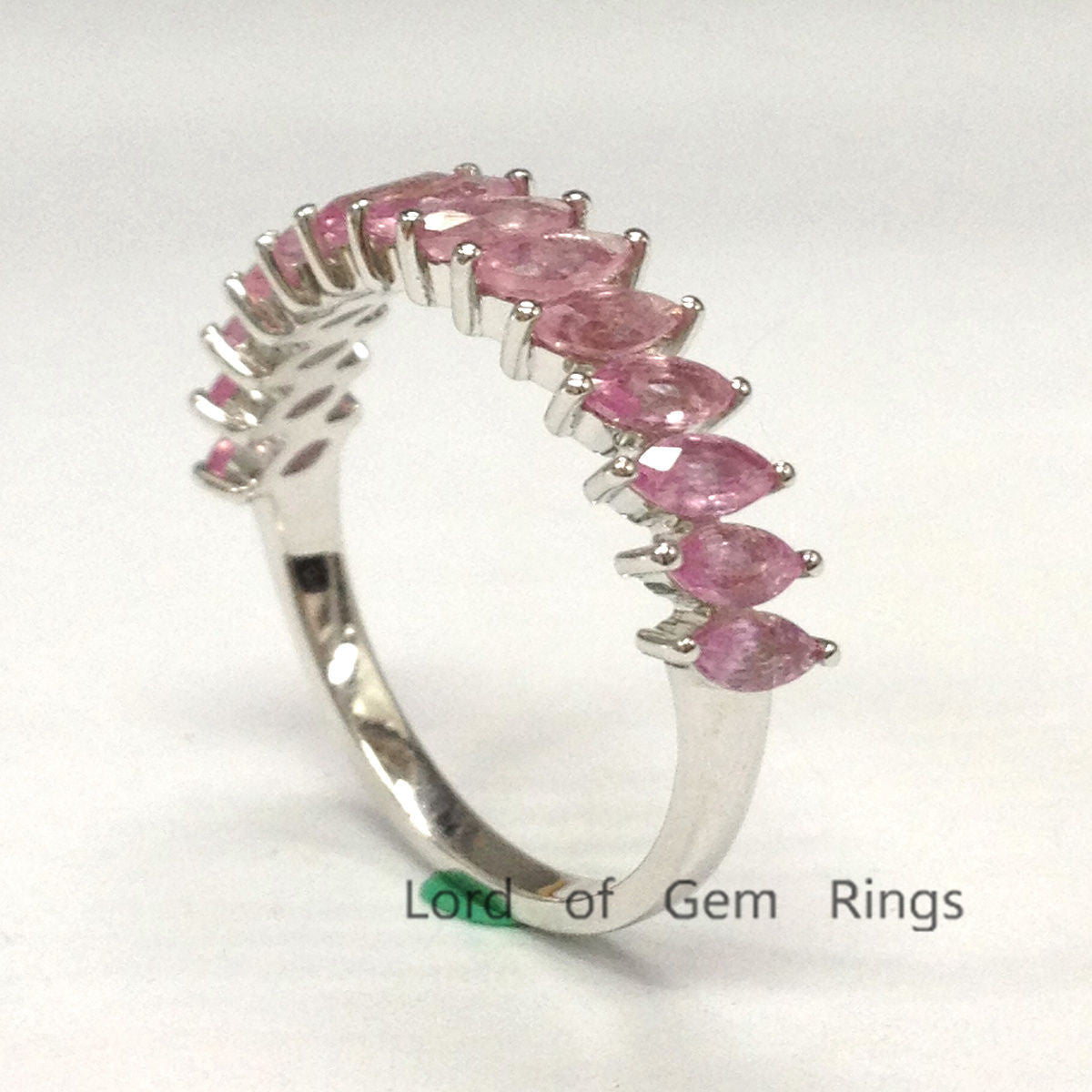 Marquise Natural Pink Sapphire Slanted September Birthstone Band - Lord of Gem Rings
