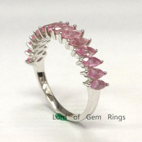 Marquise Natural Pink Sapphire Slanted September Birthstone Band - Lord of Gem Rings