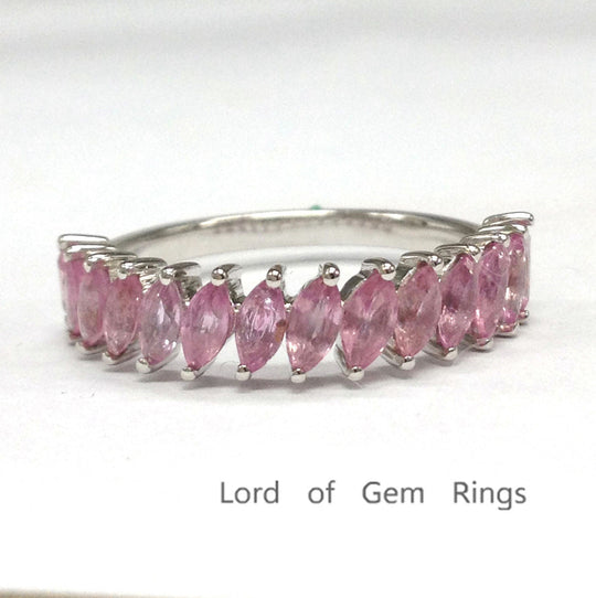 Marquise Natural Pink Sapphire Slanted September Birthstone Band