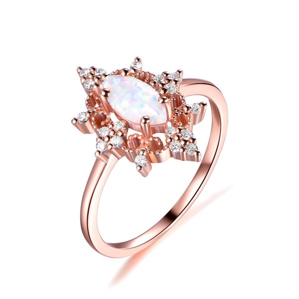 Marquise Opal Vintage Diamond Engagement Ring in Rose Gold - Lord of Gem Rings