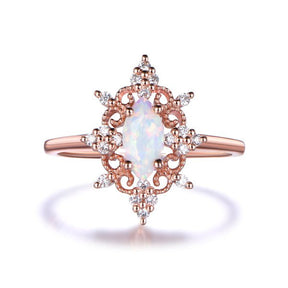 Marquise Opal Vintage Diamond Engagement Ring in Rose Gold - Lord of Gem Rings