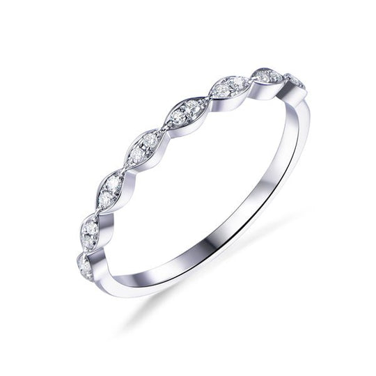 Marquise Pavé Set Diamond Wedding Band 14K White Gold, No Milgrain