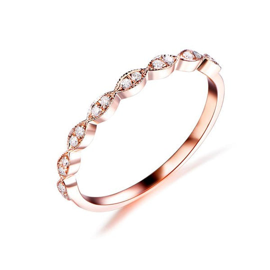 Marquise Pavé Set Diamond Wedding Band with Milgrain