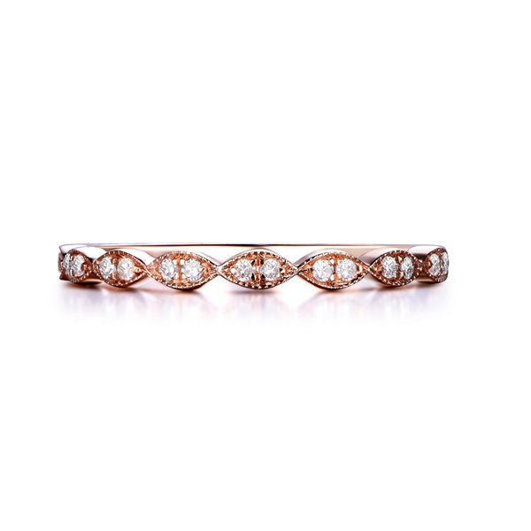 Marquise Pavé Set Diamond Wedding Band with Milgrain - Lord of Gem Rings