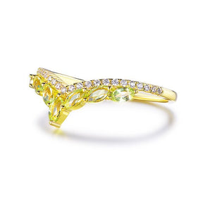 Marquise Peridot Diamond Chevron Wedding Band August Birthstone Band 14K Yellow Gold - Lord of Gem Rings