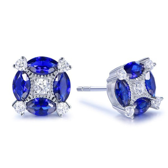 Marquise Sapphire Diamond Stud Earrings, 14K Gold/Silver