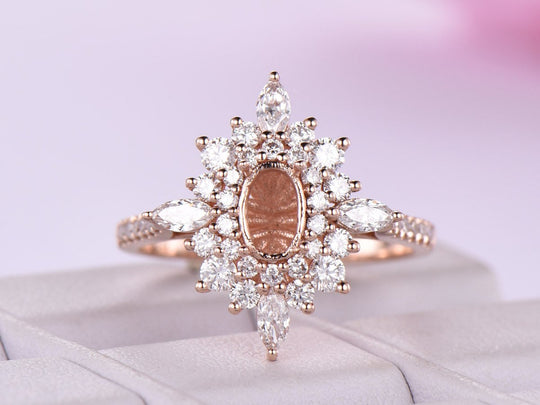 Marquise Semi-Set Diamond Double Halo