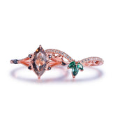 Marquise Smoky Quartz Chevron Leaf Bridal Set, 14K Gold/Silver - Lord of Gem Rings