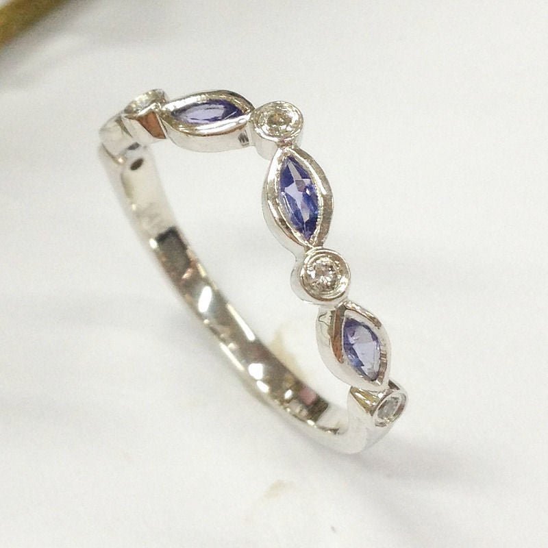 Marquise Tanzanite Moissanite Chevron December Birthstone Band NO Milgrain - Lord of Gem Rings