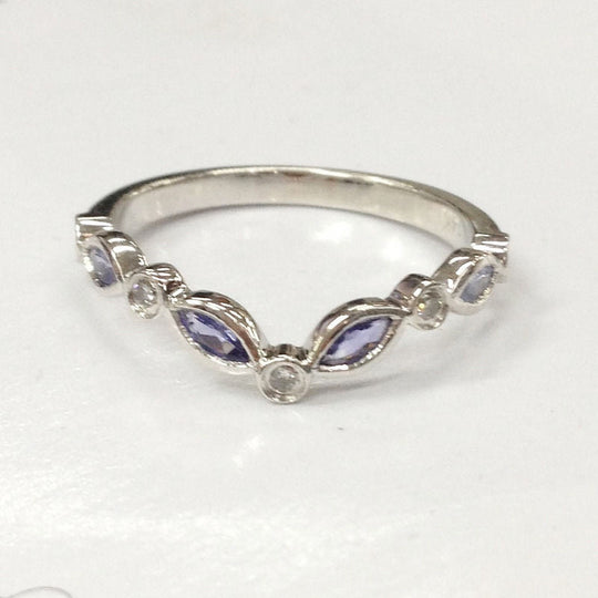 Marquise Tanzanite Moissanite Chevron December Birthstone Band NO Milgrain