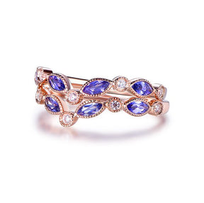 Marquise Tanzanite Moissanite Chevron December Birthstone Band with Milgrain - Lord of Gem Rings