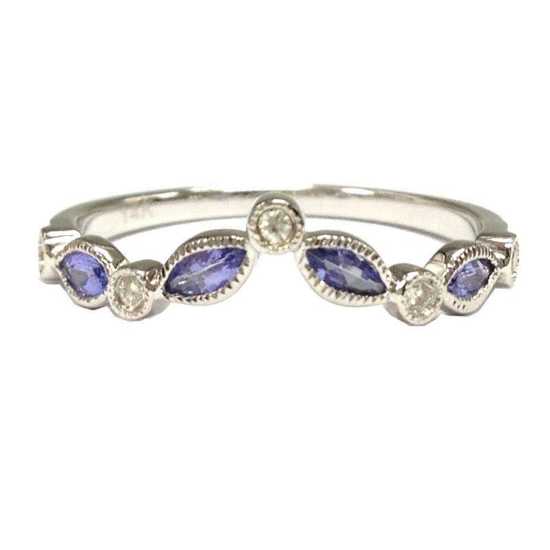 Marquise Tanzanite Moissanite Chevron December Birthstone Band with Milgrain - Lord of Gem Rings