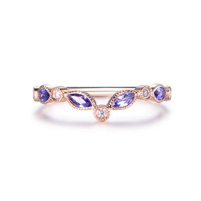 Marquise Tanzanite Moissanite Chevron December Birthstone Band with Milgrain - Lord of Gem Rings
