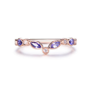 Marquise Tanzanite Moissanite Chevron December Birthstone Band with Milgrain - Lord of Gem Rings