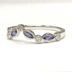 Marquise Tanzanite Moissanite Chevron December Birthstone Band with Milgrain - Lord of Gem Rings