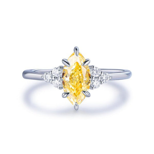 Marquise Yellow Moissanite Diamond Engagement Ring in 14K Gold