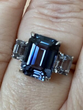 Michele -Three Stone Emerald Cut Semi Mount Ring 14K White Gold - Lord of Gem Rings