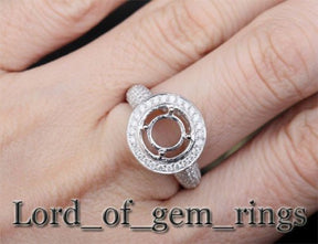 Milgrain 8-8.25mm Round Cut 14K White Gold Pave 1.06ctw Diamonds Semi Mount Ring - Lord of Gem Rings