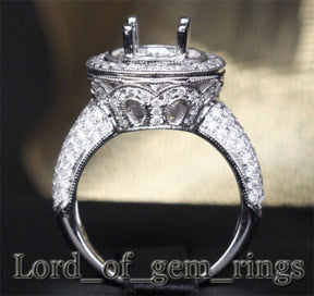 Milgrain 8-8.25mm Round Cut 14K White Gold Pave 1.06ctw Diamonds Semi Mount Ring - Lord of Gem Rings