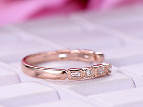 Milgrain Baguette Diamond Open Ring 14K Rose Gold - Lord of Gem Rings