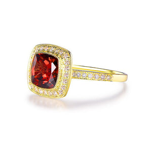 Milgrain Bezel-Set Cushion Garnet Diamond Halo Hidden Accents Ring - Lord of Gem Rings