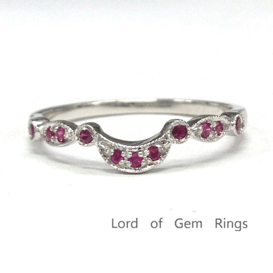 Milgrain Cresecnt Rubies July Birthstone Band