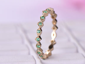 Milgrain Marquise & Square Natural Emerald May Birthstone Band - Lord of Gem Rings