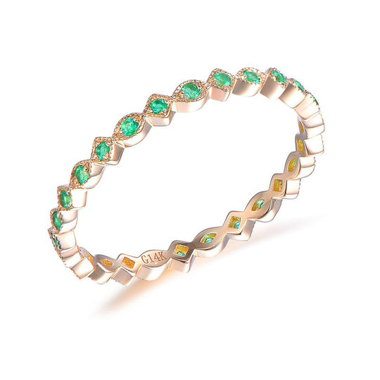 Milgrain Marquise & Square Natural Emerald May Birthstone Band