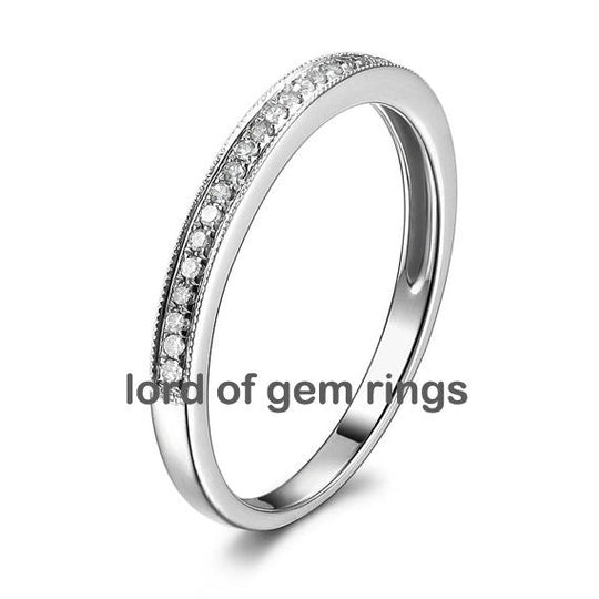 Milgrain Pave-Set VVS Diamond Wedding Band 14K Gold