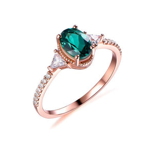 Milgrain Three-Stone Oval Emerald Trillion Moissanite Side Stones Ring - Lord of Gem Rings