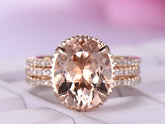 Milgrain Under Gallery Oval Morganite Ring Forever Together Bridal Set - Lord of Gem Rings