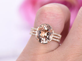 Milgrain Under Gallery Oval Morganite Ring Forever Together Bridal Set - Lord of Gem Rings