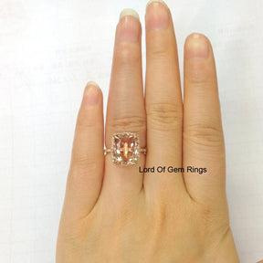 Min. 5ct Cushion Morganite Ring Diamond Halo in 14K Gold - Lord of Gem Rings