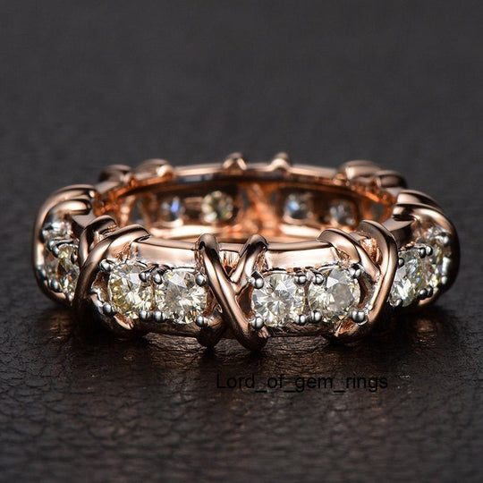 Moissanite Cross Ring Full Eternity Birthstone Band 14K Rose Gold