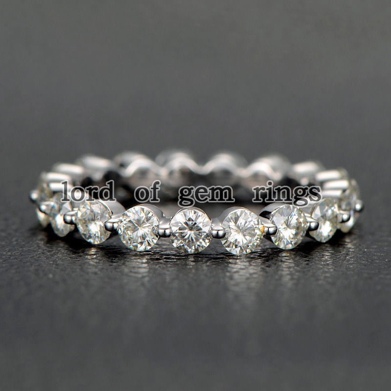 Moissanite Floating Full Eternity Wedding Band 14K White Gold-3mm Round - Lord of Gem Rings