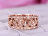 Moissanite Milgrain Leaf Wedding Ring 14K Rose Gold - Lord of Gem Rings