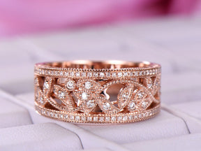 Moissanite Milgrain Leaf Wedding Ring 14K Rose Gold - Lord of Gem Rings