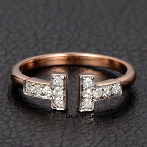 Moissanite Symmetrical T Open Ring 14K Rose Gold - Lord of Gem Rings