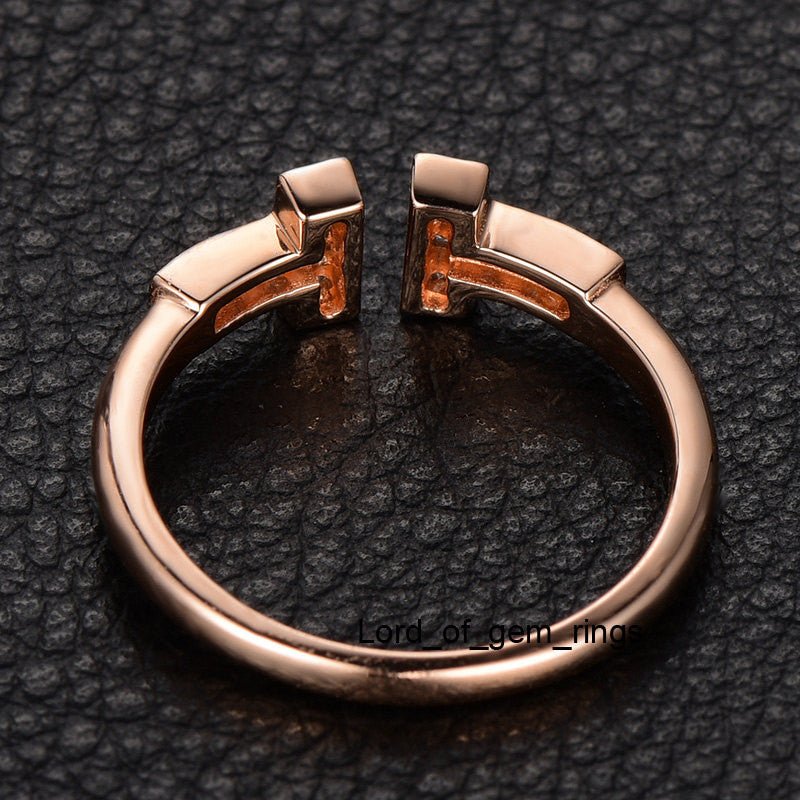 Moissanite Symmetrical T Open Ring 14K Rose Gold - Lord of Gem Rings