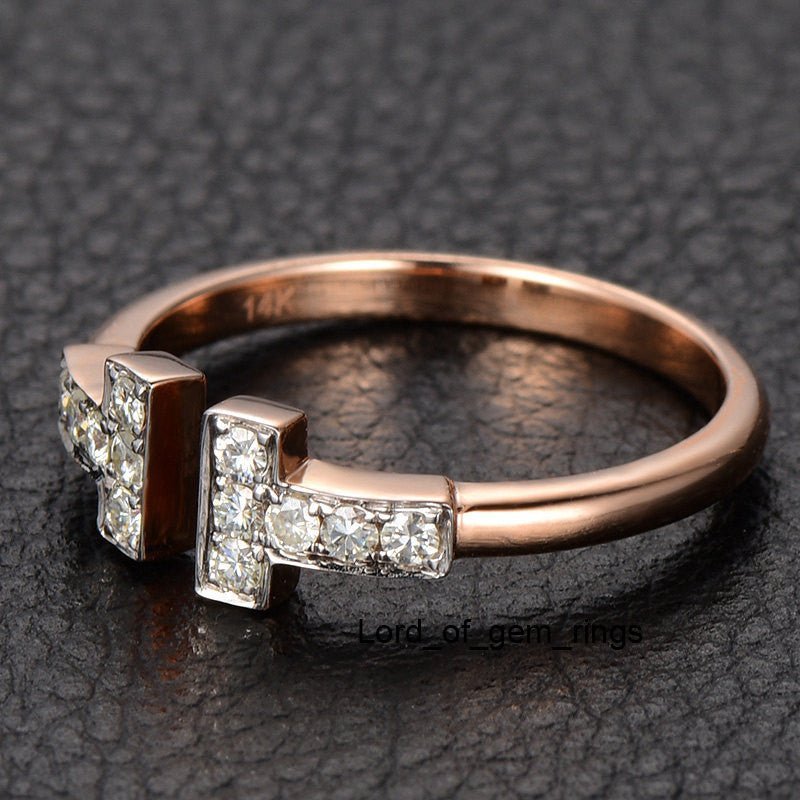 Moissanite Symmetrical T Open Ring 14K Rose Gold - Lord of Gem Rings