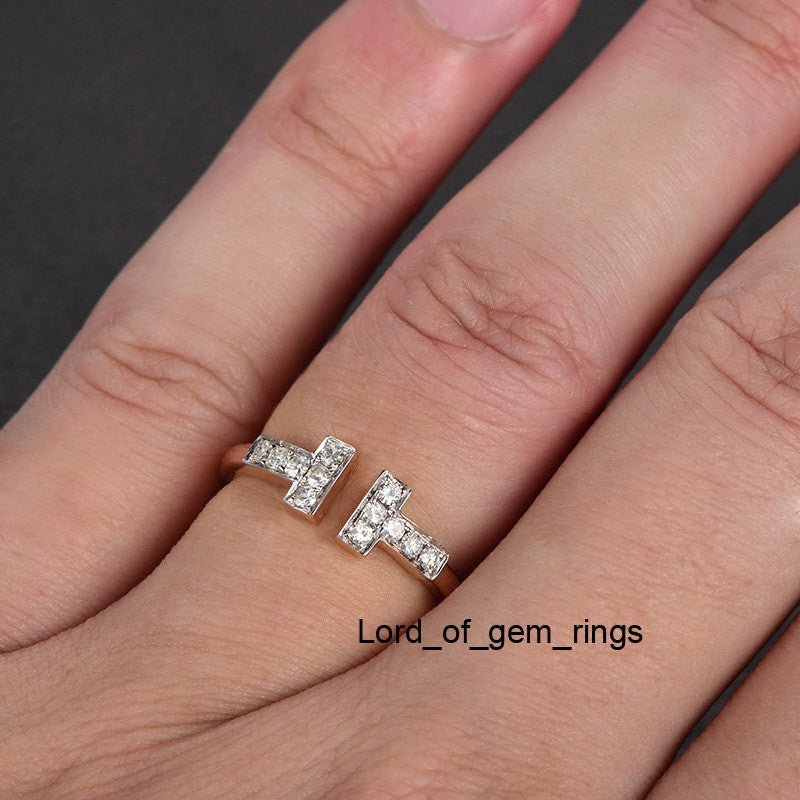 Moissanite Symmetrical T Open Ring 14K Rose Gold - Lord of Gem Rings